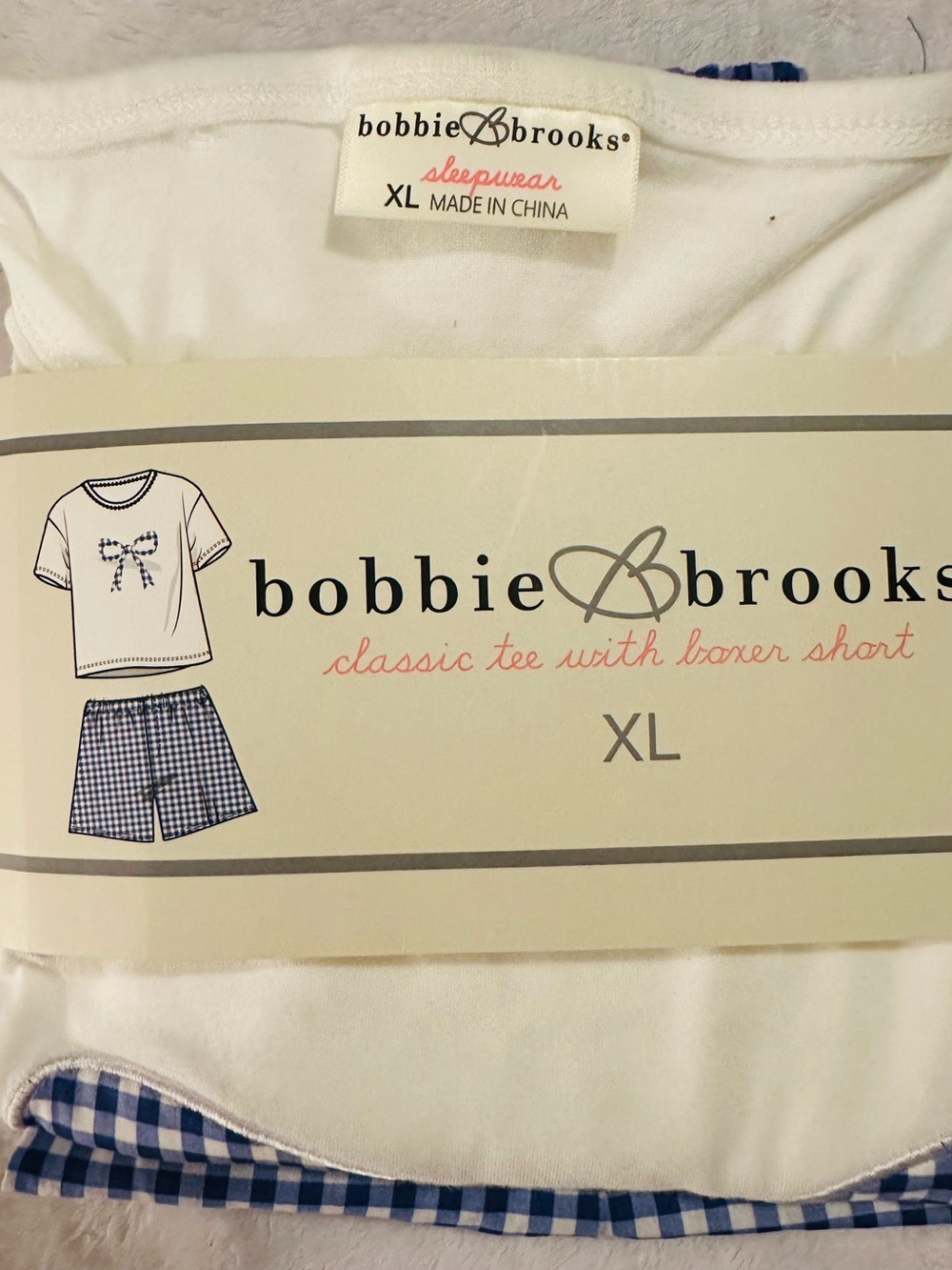 Bobbie Brooks White Tee and Blue Gingham Boxer Pajama Set - XL